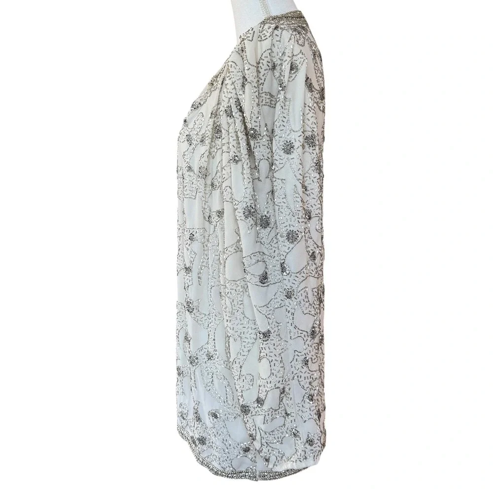 JACK BRYAN Embellished Beaded Sequin Jacket‎ Cream Formal Evening Women 10